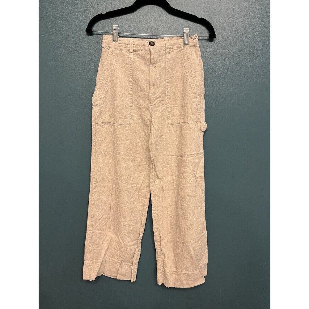 Urban Outfitters Linen Blend Wide Leg Cargo Pants Cream Size 0